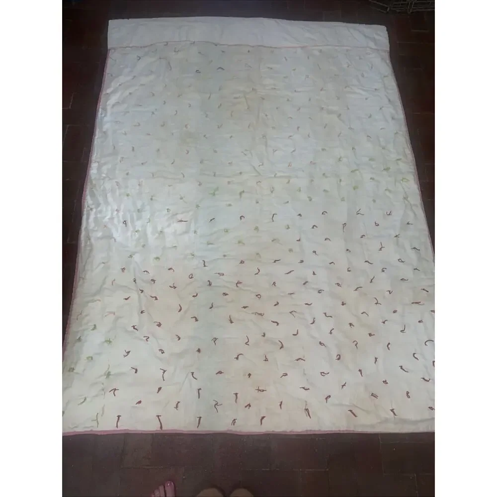 Vintage Handmade Hand Knotted Twin Sz Cotton Quilt Patchwork 77”x 58”